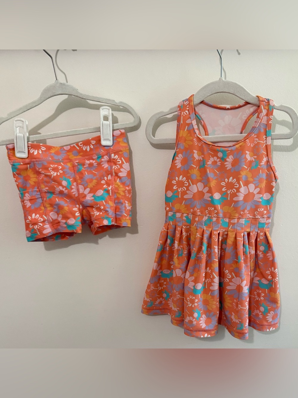 Ruffle Butts Active Dress + Bike Short Set UPF 50+ Coral Floral - Picture 3 of 3